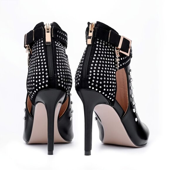 Women's Rhinestone Ankle Boots Pointed Toe Zipper Party Shoes - Picture 4 of 5